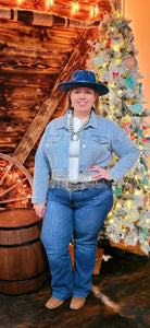 Denim Rhinestone Hem Jacket