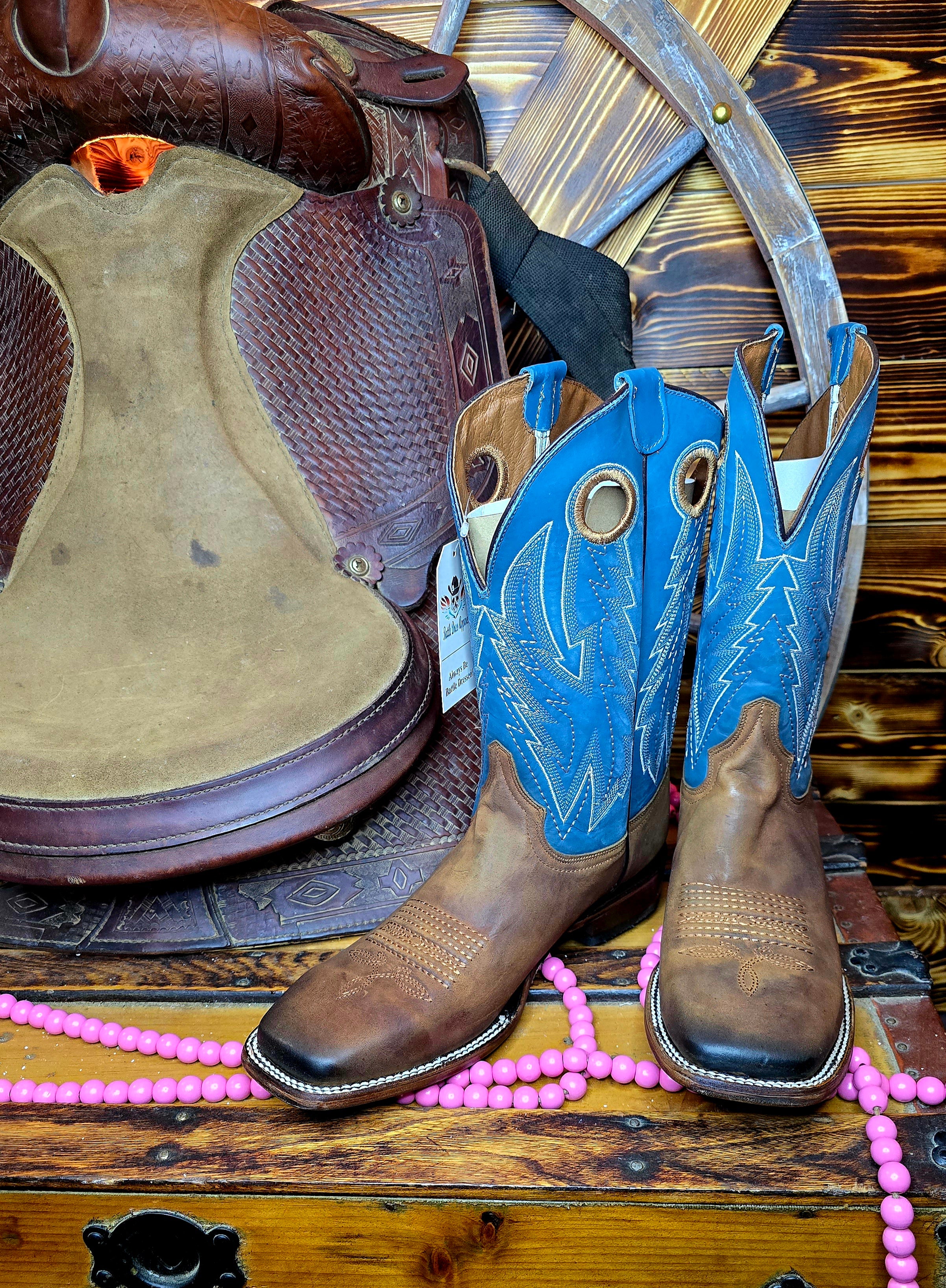 Men's Chocolate & Blue Square Toe Boot