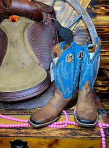 Men's Chocolate & Blue Square Toe Boot