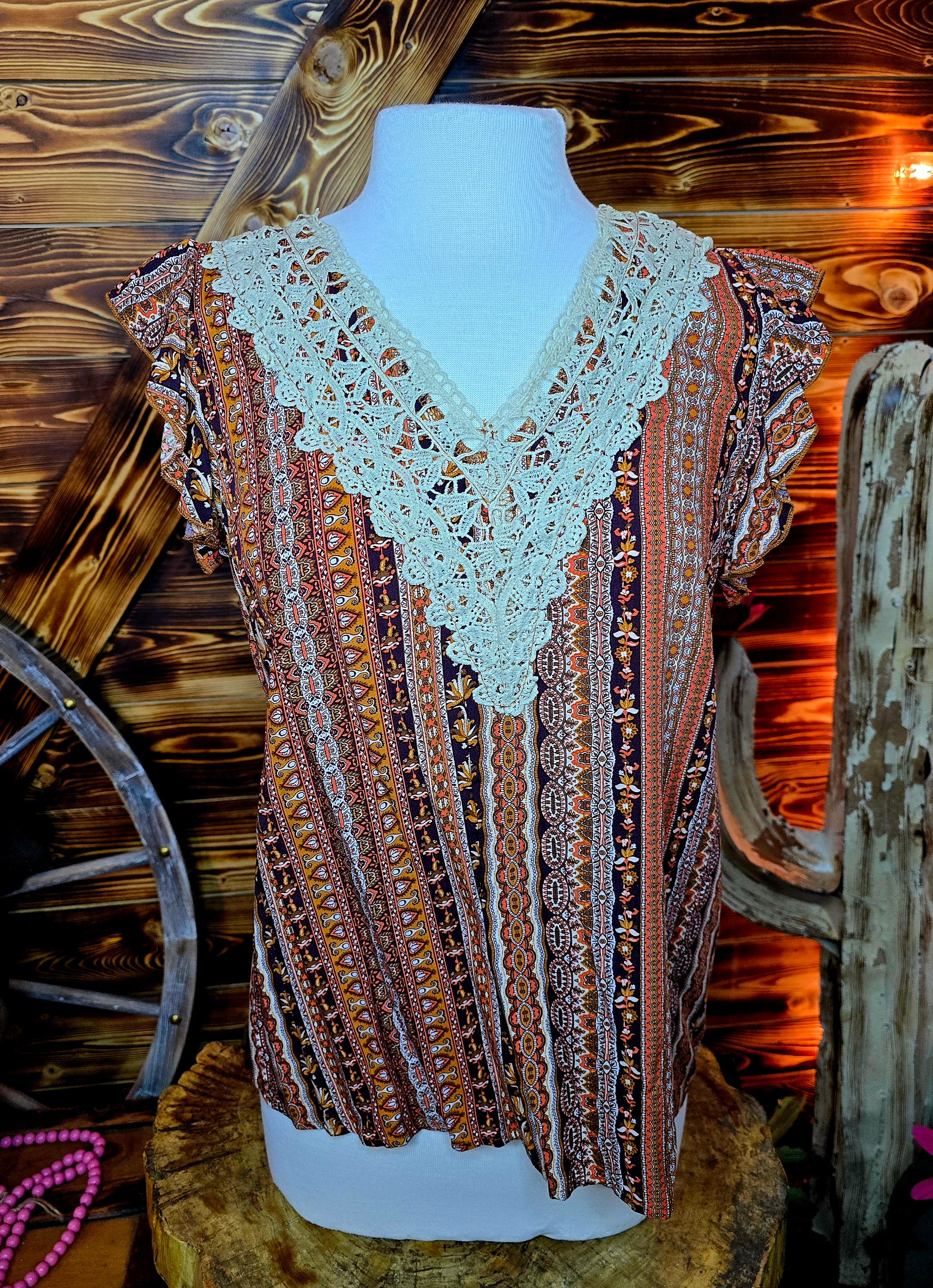 Russet Lace Short Sleeve Top